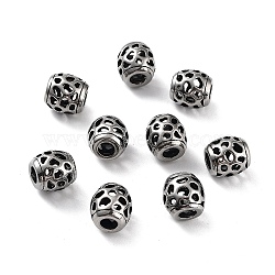 316 Surgical Stainless Steel Beads, Barrel, Antique Silver, 9.7x9.5mm, Hole: 3.9mm(STAS-K276-10A-AS)
