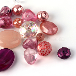 Acrylic Beads, Mixed Shapes, Pale Violet Red, 5.5~28x6~20x3~11mm, Hole: 1~5mm(X-SACR-S756-15)