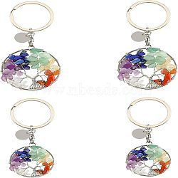 4Pcs 2 Style Natural Mixed Stone Keychains, with 304 Stainless Steel Lobster Claw Clasps and Iron Key Rings & Copper Wire, Platinum, 8~8.9cm, 2pcs/style(KEYC-FH0001-13)