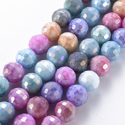 Opaque Baking Painted Glass Beads Strands, Faceted, Round, Colorful, 10x9.5mm, Hole: 1.2mm, about 38~40pcs/strand, 14.96 inch~15.75 inch(38cm~40cm).(X-EGLA-N006-005I)