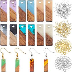 SUPERFINDINGS DIY 8 Pairs Rectangle Resin & Walnut Wood Earring Makings, Including Pendants, Brass Earring Hooks & Jump Ring, Golden & Silver, Pendant: 16pcs(DIY-FH0001-87)