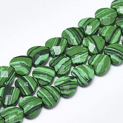 Synthetic Malachite Beads Strands, Faceted, Heart, 10x10x5mm, Hole: 1.2mm, about 20pcs/strand, 7.4 inch(G-S357-E01-17)