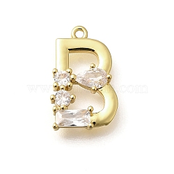 Brass Micro Pave Cubic Zirconia Pendants, LetterA-Z Charms, Golden, Letter B, 16x12x2.5mm, Hole: 1mm(KK-M310-01G-02)