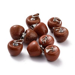 Synyhetic Goldstone Pendants, with Platinum Brass Loops, Apple, 14~15x14x14mm, Hole: 6x3mm(G-Z022-01E)