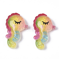 Resin Cabochons, with Glitter Powder, Sea horse, Colorful, 26x16x5.5mm(CRES-R430-06)