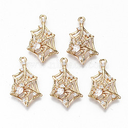 Brass Micro Pave Cubic Zirconia Pendants, Light Gold, Long-Lasting Plated, Cadmium Free & Lead Free, Spider Web with Spider, Clear, 24x14x5mm, Hole: 1.6mm(X-KK-S359-062-RS)