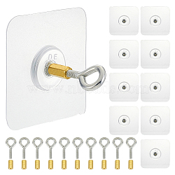 Iron Ceiling Hanger Hooks, with Plastic Self Adhesive Sticker, Clear, 59x59x40mm(FIND-WH0139-96)