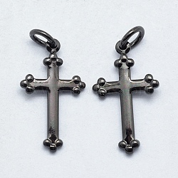 Brass Pendants, Lead Free & Cadmium Free & Nickel Free, Long-Lasting Plated, Cross, Gunmetal, 18x10x1mm, Hole: 3mm(KK-P147-13B-NR)