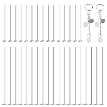 Elite 60Pcs 2 Styles 925 Sterling Silver Flat Head Pins, Silver, 24 Gauge, 19~25x0.5mm, Head: 1.5mm, 30pcs/style