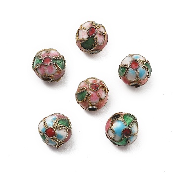 Handmade Cloisonne Beads, Round, Dark Salmon, 7.8~8x7~7.5mm, Hole: 1.2mm