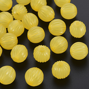 Imitation Jelly Acrylic Beads, Corrugated Beads, Round, Yellow, 14x13mm, Hole: 2.5mm, about 356pcs/500g