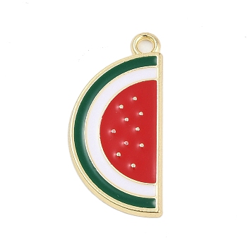 Alloy Enamel Pendants, Golden, Watermelon Charm, Red, 26x13x2mm, Hole: 1.8mm