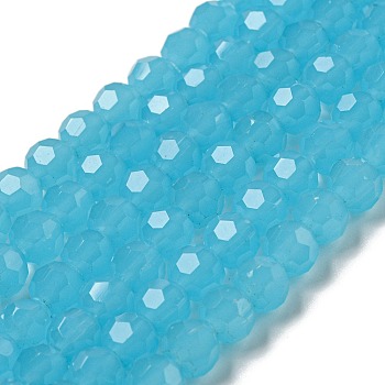 Imitation Jade Glass Beads Stands, Faceted, Round, Deep Sky Blue, 6mm, Hole: 1mm, about 98pcs/strand, 20.47''(52cm)