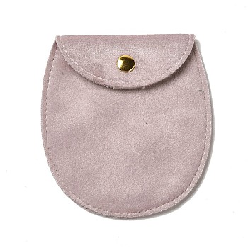 Velvet Jewelry Storage Pouches, Oval Jewelry Bags with Golden Tone Snap Fastener, for Earring, Rings Storage, Pink, 9.8x9x0.8cm