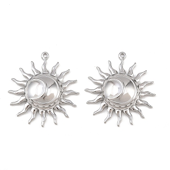 304 Stainless Steel Pendants, Sun with Moon Charm, Stainless Steel Color, 29x26x5.5mm, Hole: 1mm