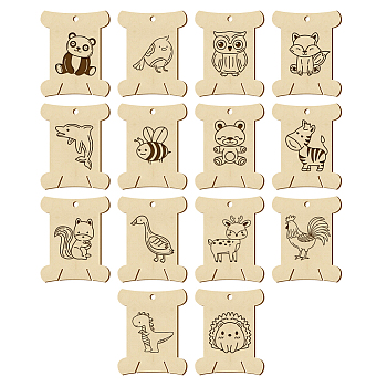 14Pcs 14 Style Plywood Thread Winding Boards, for Embroidery Cross-Stitch Sewing Craft, Animals, 63.1x50.2x3mm, Hole: 4mm, 1pc/style