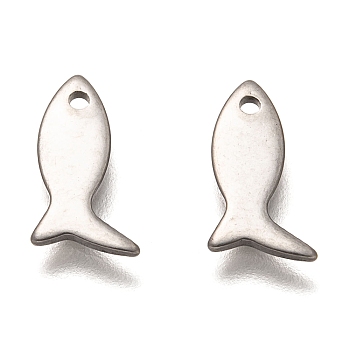 304 Stainless Steel Charms, Fish, Stainless Steel Color, 11.5x6.5x1mm, Hole: 1.2mm