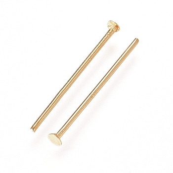 304 Stainless Steel Flat Head Pins, Real 18K Gold Plated, 24x0.7mm, Head: 1.5mm