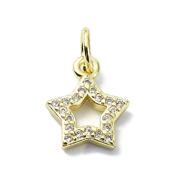 Brass Micro Pave Clear Cubic Zirconia Charms, Star, 11.5x9.5x2mm, Hole: 3mm