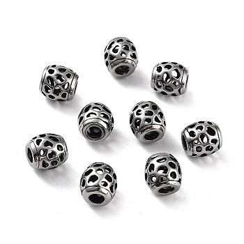 316 Surgical Stainless Steel Beads, Barrel, Antique Silver, 9.7x9.5mm, Hole: 3.9mm
