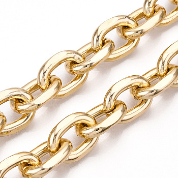 Aluminum Faceted Cable Chains, Diamond Cut Oval Link Chains, Unwelded, Light Gold, 17.5x13x3.5mm
