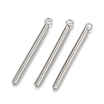 304 Stainless Steel Pendants, Column, Stainless Steel Color, 28x3x2mm, Hole: 1.8mm