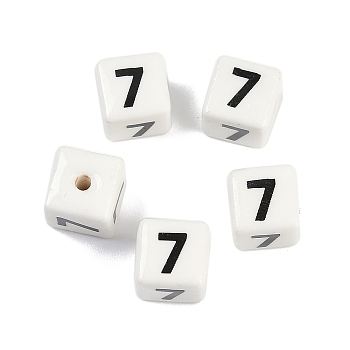 Porcelain Beads, Square with Number, Number, 9x9x9mm, Hole: 1.8mm