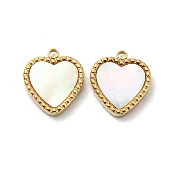 304 Stainless Steel Pave Shell Heart Charms, Real 14K Gold Plated, 14x12x2.5mm, Hole: 1.6mm