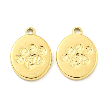 PVD Vacuum Plating 304 Stainless Steel Charms, Oval with Paw Print Charms, Real 18K Gold Plated, 14x10x1.4mm, Hole: 1.4mm