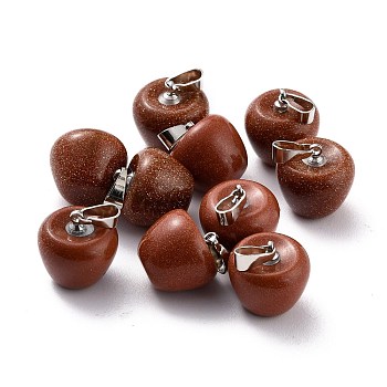 Synyhetic Goldstone Pendants, with Platinum Brass Loops, Apple, 14~15x14x14mm, Hole: 6x3mm