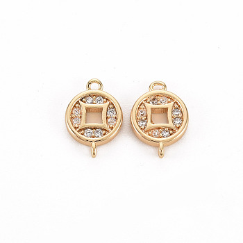Brass Micro Pave Clear Cubic Zirconia Link Connectors, Nickel Free, Copper Cash, Real 18K Gold Plated, 9.5x6.5x1.5mm, Hole: 0.8mm