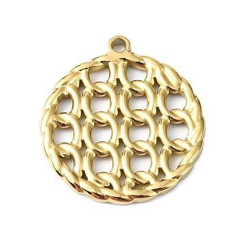 Ion Plating(IP) 304 Stainless Steel Pendants, Real 18K Gold Plated, Flat Round, 24.5x22x2mm, Hole: 1.8mm