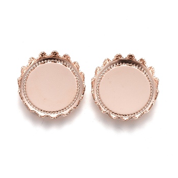 304 Stainless Steel Cabochon Settings, Lace Edge Bezel Cups, Flat Round, Rose Gold, Tray: 12mm, 13x3.5mm