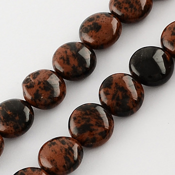 Natural Mahogany Obsidian Stone Bead Strands, Lentil, Dark Red, 10x5mm, Hole: 1mm, about 40pcs/strand, 15.7 inch