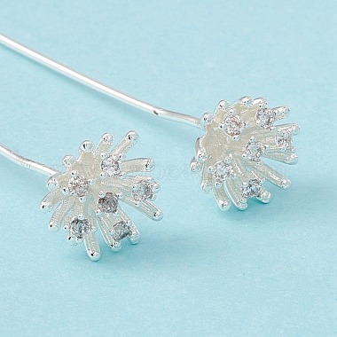 Brass Micro Pave Clear Cubic Zirconia Flower Head Pins(KK-G413-01S)-5