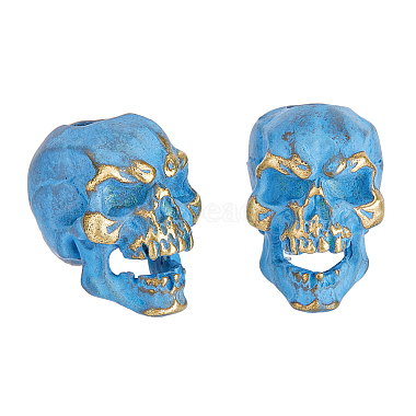 Steel Blue Skull Brass European Beads