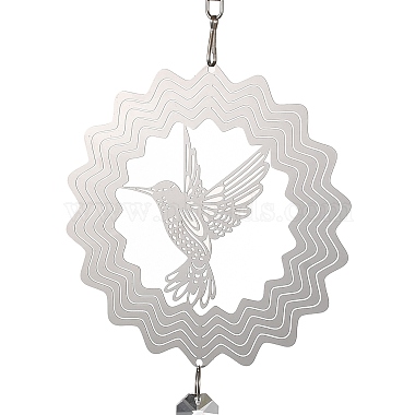 Butterfly 201 Stainless Steel 3D Wind Spinner with Glass Pendant(HJEW-E011-01P-05)-2