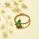 Кольцо на палец из стеклянных семян и латунных бусин рождественской елки(RJEW-TA00038)-5