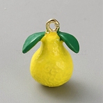 Alloy Enamel Pendants, Fruit Charms, Golden, Pear, 18x13.5x9.5mm, Hole: 1.4mm(ENAM-CJC0001-26F)