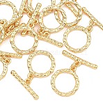 SHEGRACE Brass Toggle Clasps, Cadmium Free & Nickel Free & Lead Free, Textured Ring, Real 18K Gold Plated, Ring: 18x15.5x2mm, Bar: 6x20.5x3mm, Hole: 1.4mm and 3mm(XGRQ2C466-402G)