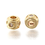 Brass Micro Pave Clear Cubic Zirconia Beads, Column, Real 18K Gold Plated, 6~6.5x5mm, Hole: 2.5mm(KK-N289-10G)
