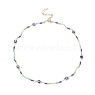 Brass Evil Eye & Glass Beaded Chain Necklace, Colorful, 15.75 inch(40cm)(NJEW-JN04312)