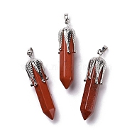 Natural Red Jasper Big Pendants, with Platinum Tone Brass Findings, Cadmium Free & Lead Free, Bullet with Leaf, 53.5~57x14~15x14~15mm, Hole: 7x4mm(G-E059-03AS-07)