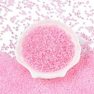 8/0 Inside Colours Transparent Glass Seed Beads, Teardrop, Top Drilled, Pearl Pink, 3~3.5x3x2~2.5mm, Hole: 0.8~0.9mm, about 15000pcs/pound(SEED-T007-06G)