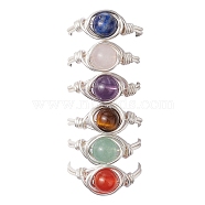 Round Natural Amethyst/Green Aventurine/Carnelian/Rose Quartz/Tiger Eye/Lapis Lazuli Braided Finger Ring, Copper Wire Wrap Jewelry for Women, 8mm, Inner Diameter: 18mm(RJEW-JR00743-01)