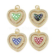 Brass Micro Pave Clear Cubic Zirconia Pendants, with Enamel and Shell & Jump Ring, Real 18K Gold Plated, Heart Charm, Mixed Color, 20x18.5x4mm, Hole: 2.8mm(KK-Q813-02G)
