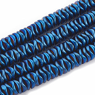 Electroplate Non-magnetic Synthetic Hematite Beads Strands, Wavy, Flat Round/Disc, Blue Plated, 6~6.5x6~6.5x1.5~2mm, Hole: 1mm, about 215pcs/strand, 16.14 inch(G-N0321-07C)