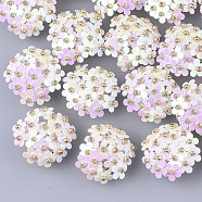 PVC Paillette Cabochons, Cluster Beads, with Glass Seed Beads and Golden Plated Brass Perforated Disc Settings, Flower, Cornsilk, 20~23x10~11mm(X-FIND-S321-01M)