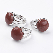 Adjustable Natural Red Jasper Finger Rings, with Brass Findings, US Size 7 1/4(17.5mm)(RJEW-F075-01N)