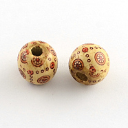 Round Printed Natural Maple Wood Beads, Macrame Beads Large Hole, Wheat, 16x15mm, Hole: 5mm, about 830pcs/1000g(WOOD-R243-16mm-B08)